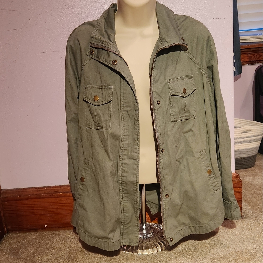 Olive green embroidery utility jacket